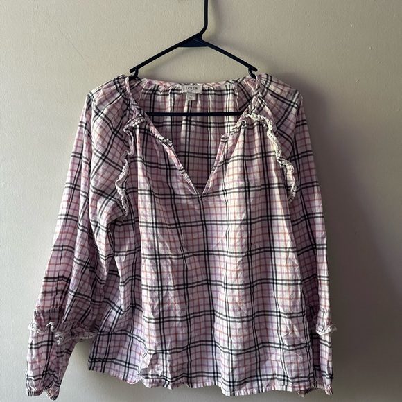 J. Crew- Plaid ruffle-trim peasant top - Ivory Warm Rose - Small - Picture 5 of 7